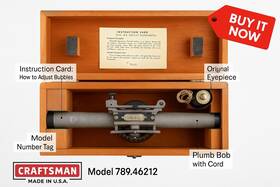 789.46212 Craftsman Vintage Sears Transit Level Model Wood Case Plumb Bob Usa