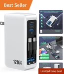 High Power 120W Usb Charger With Dual Cables For Multiple Devices. Fixed Price $62.69.