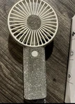 Mini Handheld Rechargeable Usb/battery Fan, White/silver Rhinestone Bling. Fixed Price $14.00.