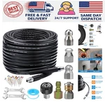 Heavy Duty 100FT Drain Cleaner Hose - 5800PSI Sewer Jetter With Multiple Nozzles. Fixed Price $143.95.